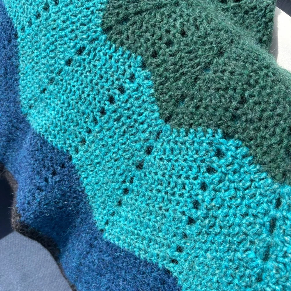 Starburst Crochet Round Blanket in Forest Green, Teal & Deep Blue